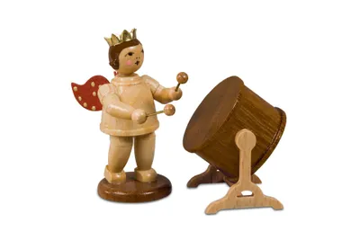 Produktbild von Holzfigur Engel mit Orchestertrommel ohne Krone Höhe 6,5cm NEU