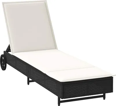 Produktbild von Sonnenliege mit Rollen und Auflage Schwarz Poly Rattan