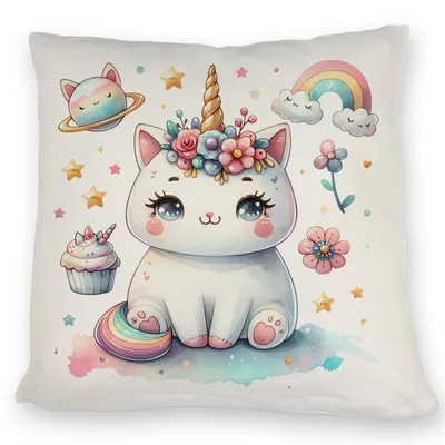 Produktbild von Einhorn-Katze Aquarell Kissen