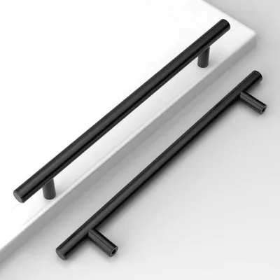 Obrázok produktu pre Ibenzoa® Sada 10 kusov čiernych úchytiek na nábytok z nehrdzavejúcej ocele – rozmer otvorov 224 mm, vhodné pre skrine a zásuvky, vrátane skrutiek 25/45 mm