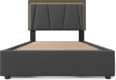 Produktbild von Flieks Polsterbett 90x200cm mit 2 Schubladen, Jugendbett Einzelbett mit Lattenrost, Stauraumbett Holzbett mit LED, Leinen, Grau