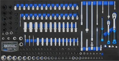 Produktbild von SW-Stahl Z3011-13 Werkstattwagensortiment, Steckschlüssel 1/4“, 3/8“, mit Ratschen, 204-teilig