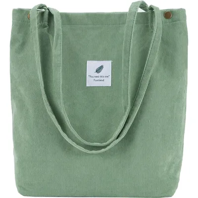 Produktbild von MODFU Damen Cord Shopper Tasche in Braun, Große Umhängetasche, Schultertasche, Handtasche, Tragetasche - Grün