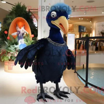 Image de Costume de mascotte REDBROKOLY d oiseau Dodo bleu marine personnage habillé d une mini robe et de pinces à chaussures