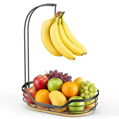 Productafbeelding van Zwarte Fruitmand met Bananenhouder en 2 Verdiepingen
