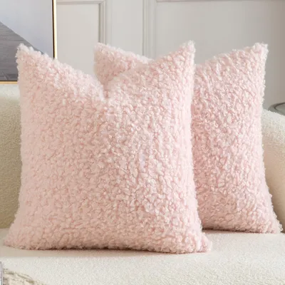 Produktbild von 2er Set Kissenbezüge Teddywolle Faux Pelz 40x40 cm Rosa