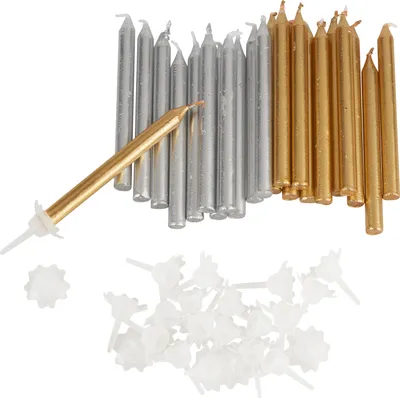 Immagine prodotto di Candeline di compleanno con supporto, oro e argento