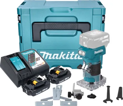 Image de Makita DRT 52 RAJ Affleureuse sans fil 18 V 6 mm Brushless + 2x batterie 2,0 Ah + chargeur + Makpac