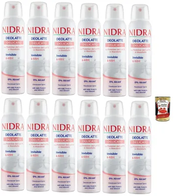 Produktbild von Nidra Deodorante Deolatte Delicato Deodorant Spray mit Milchproteinen und Mandel Deo 12x 150ml + Italian Gourmet polpa 400g