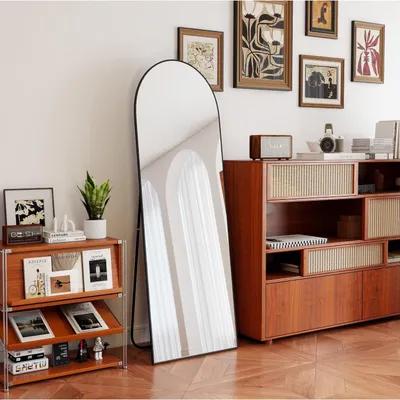 Immagine prodotto di Specchio a figura intera, 147 x 46 cm, rettangolare, da appoggio o da parete, in lega di alluminio, vetro temperato, colore nero