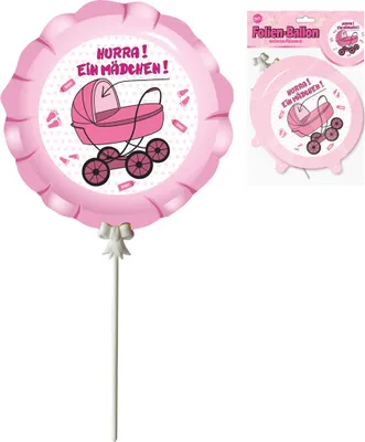 Produktbild von 3 tlg. Folien-Ballon Hurra! Ein Mädchen selbstaufblasend Kunstsoff 18 cm Partydekoration Geburt Baby