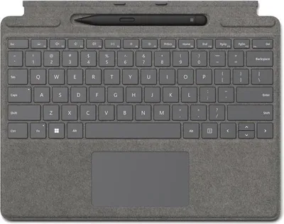 Produktbild von Microsoft Surface Pro Signature Keyboard - Tastatur - mit Beschleunigungsmesser, Trackpad, Surface Slim Pen 2 Ablage- und Ladeschale - QWERTY - GB - Platin - mit Slim Pen 2 - für Surface Pro 8, Pro 9