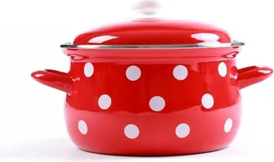 Zdjęcie produktu dla Belis/Sfinx, garnek emaliowany, biały z kropeczkami, średnica 18 cm, pojemność 2,6 litra