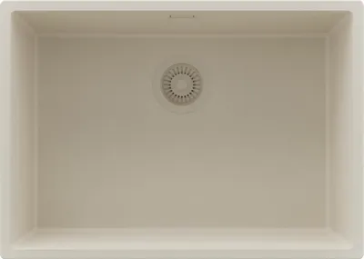 Produktbild von PRIMAGRAN Spülbecken Beige 66x47cm, Granitspüle 1 Becken + Ablauf-Set, Küchenspüle ab 70er Unterschrank - London Slim