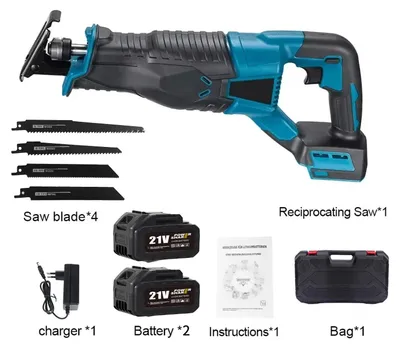 Image de Scie sabre sans fil - Scie sabre électrique - Sans balais - 2 batteries - 900 W - Profondeur de coupe de 50 mm - 10 000 tr/min