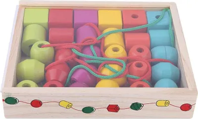 Produktbild von Holzperlen Spielzeug Sicher Ungiftig Pädagogischer Stapelblock Robustes Langlebiges Perlen Stapelspielzeug für Kleinkinder