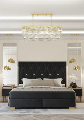 Produktbild von Schwarze Schlafzimmer Garnitur Doppelbett 2x Luxus Nachttische 3tlg Set
