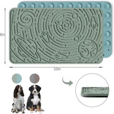 Productafbeelding van Famanu Set van 2 grote likmatten met zuignappen, voor langzaam voeren, blauw/groen