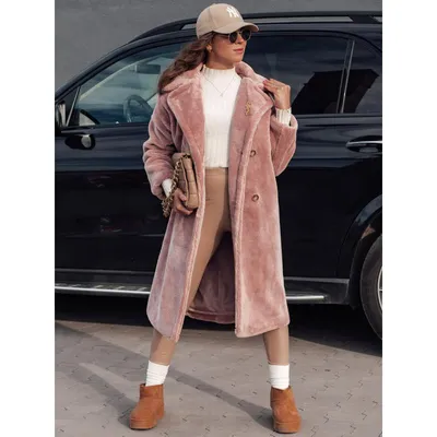 Produktbild von Damenwintermantel LUXERII, langer Pelzmantel, rosa, Größe XL