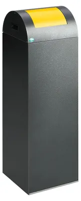 Produktbild von Selbstlöschender Wertstoffsammler rund mit Einwurfklappe | 89 Liter, HxBxT 104,5x32x32cm | Verzinkter Stahl | Grau-Gelb