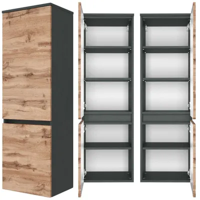 Produktbild von Midischrank 40 cm Badmöbel LAURIA-03 in Graphitgrau mit Wotaneiche Nb., BxHxT: ca. 40x130x35 cm