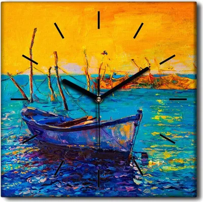 Produktbild von Coloray Uhr auf Leinwand 30x30 cm Wand Uhr Dekoration Wohnzimmer Segeltuch schwarze Hände -Meer Bootsboot.
