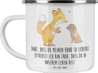 Produktbild von Mr. & Mrs. Panda becher emaille Danke Hundesitter - Weiß - Geschenk, Aufmerksamkeit, Tasse, Haferl, Teetasse, Dankeschön, Pott, Geschenkideen, Bedanken, Handgefertigt
