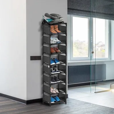 Immagine prodotto di Scaffale per scarpe nero a 10 ripiani, più alto, portascarpe stretto, robusto