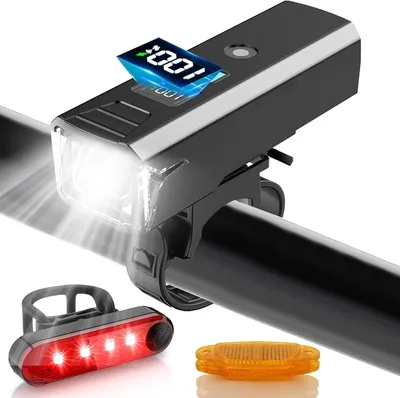 Produktbild von Fahrradlicht-Set, 5 Helligkeitsstufen, Fahrradreflektoren, wiederaufladbar, USB-C, Fahrradzubehör, IPX5 wasserdicht