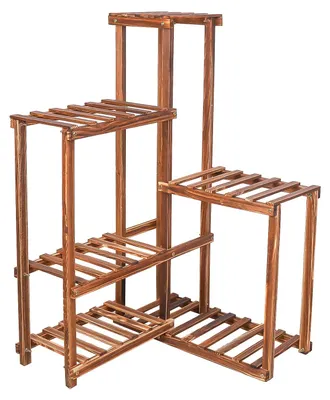 Produktbild von Blumenregal aus Holz - Eckiger Pflanzenständer Leiterregal - 6 Ebenen - 60x60x100 cm - Tragkraft 9 kg - Holzoptik