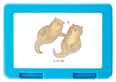 Produktbild von Mr. & Mrs. Panda Bentobox Otter Hände halten - Weiß - Geschenk, Paar, Fischotter, Brotbehälter, Lunchbox, Verliebt, Liebe, Bento Box, glücklich, Snackbox, Seeotter