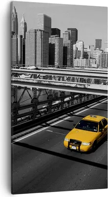 Produktbild von Bild auf Leinwand - Leinwandbild - New York Manhattan Brooklyn Brücke Taxi - 45x80cm - Wand Bild - Wanddeko - Leinwanddruck - Bilder - Kunstdruck - Leinwand bilder - Wandkunst - PA45x80-0417