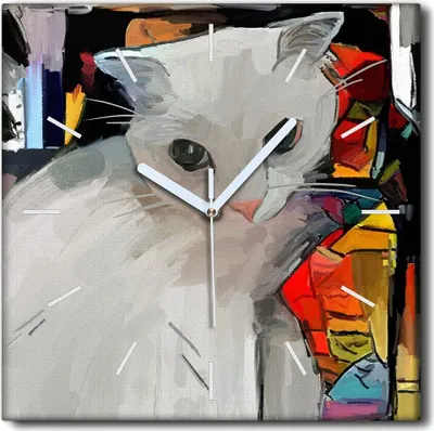 Produktbild von Coloray Uhr auf Leinwand 30x30 cm Wand Uhr Dekoration Wohnzimmer Segeltuch weiße Zeiger -Katze Tier Abstraktion.