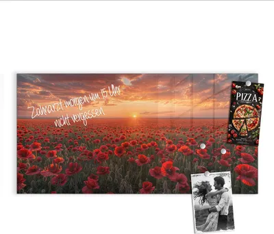 Produktbild von Magnettafel 100x50cm Pinnwand Whiteboard beschreibbar - Mohnfeld Sonnenuntergang