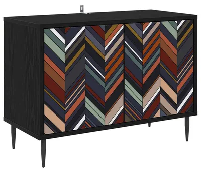 Image de vidaXL Meuble TV OMMEN, 69 x 33 x 50,5 cm, noir, imitation chêne