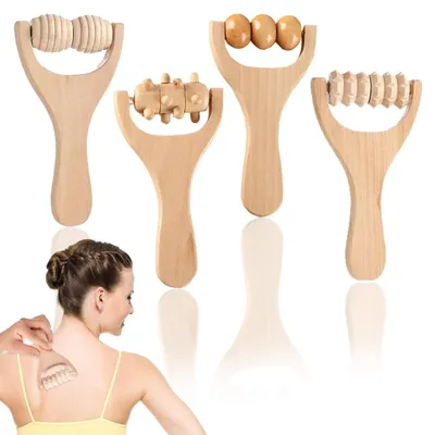 Productafbeelding van Set van 4 Houten Massage Rollers voor Spierverlichting
