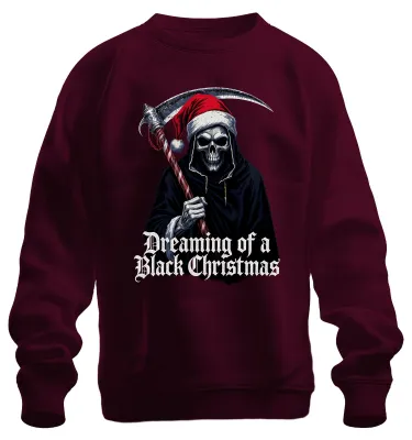 Obrázok produktu pre Dreaming of a Black Christmas Sensenmann Totenkopf Gothic Santa Uni mikina, bordová, L