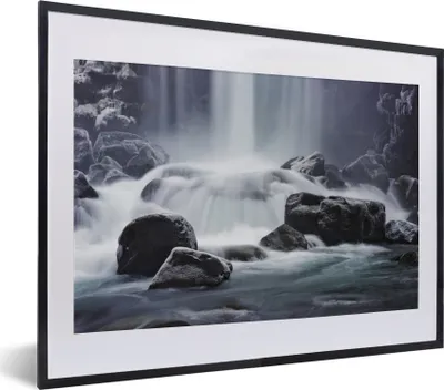 Produktbild von MuchoWow® MuchoWow® Gerahmtes Poster Wasserfall - Steine - Natur 40x30 cm - Poster mit zchwarzem Bilderrahmen - Bilderrahmen - Poster im Rahmen
