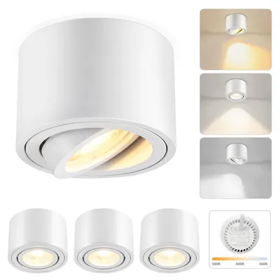 Produktbild von ZMH LED Aufbauspot 4 Stück Dimmbar 4W Ø80x50mm Extra Flach 30° Schwenkbar 3CCT Aufbauleuchte 3000K/4000K/6500K Aufputz Deckenleuchte Rund Weiß
