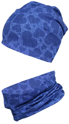 Produktbild von TupTam Mädchen Kinder Beanie Mütze Schlauchschal 2er Set Herbst Winter gefütterte Mütze Übergangsmütze mit Loop , Farbe: Jersey zweilagig - Herzen Dunkelblau, Hat Size: 48