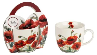 Produktbild von Porzellan-Becher Mohnblumen im Herz Geschenkkarton