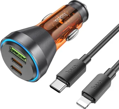 Produktbild von HOCO Autoladegerät USB QC 18W + 2 x Typ C 30W + Kabel Typ C kompatibel mit iPhone PD60W NZ12D orange