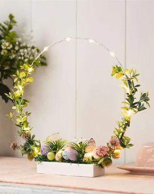 Produktbild von LED Dekoring "Ostern" aus Metall, Ø 30 cm, auf Holz Sockel, Tischkranz, Osterkranz, Leuchtdeko, Osterdeko