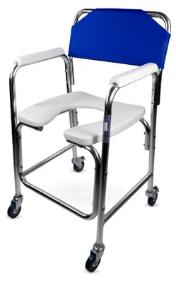 Produktbild von Toilettenstuhl für Senioren, Manzanares, Europäische Marke, Fahrbarer Toilettenrollstuhl, Aluminium, Mit gepolsterten Armlehnen, Kommodenstuhl, Nachtstuhl mit Rollen, WC-Sitz, Leichtgewicht