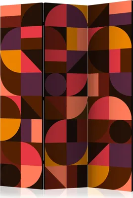 Produktbild von 3-teiliger Einseitiger Vlies Paravent - Geometric Mosaic (Red) 135x172 cm Muster f-B-0164-z-b