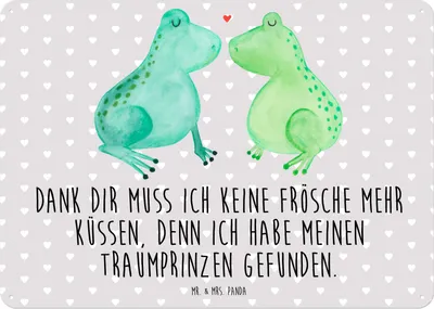 Produktbild von Mr. & Mrs. Panda tafel Frosch Liebe DIN A5 - Grau Pastell - Geschenk, Schild, Türschild, Blechtafel, Freundin, Küssen, Blechschild, Wandbild, Hochzeitstag