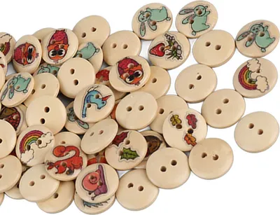 Produktbild von 100 Stück gemischte Druck-Holzknöpfe, 2 Löcher, rund, dekorativ, zum Nähen, Basteln, Holz, Holzfarbe, Cartoon-Waldtiere
