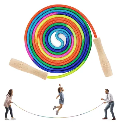 Imagen del producto de Cuerda para saltar para niños, 5 metros, con mango de madera, para varios jugadores, fomenta el desarrollo de la motricidad
