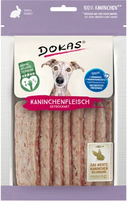 Produktbild von Dokas Kaninchenfleisch getrocknet, Snacks, Hund, Adult, Kaninchen, 70 g