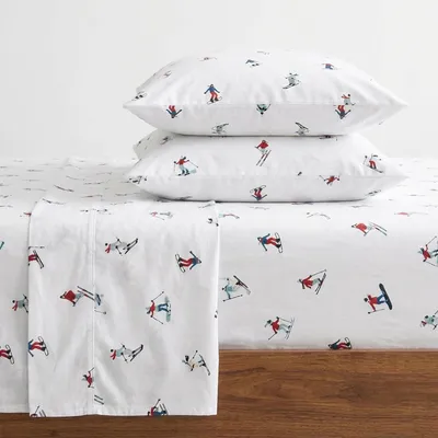 Productafbeelding van Bauer - Kingsize lakens, katoenen flanellen beddengoedset, geborsteld voor extra zachtheid, gezellige woondecoratie (skipiste, kingsize)